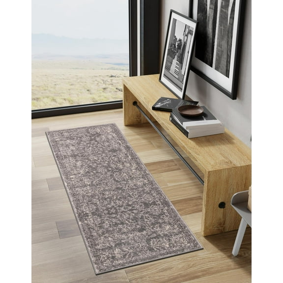 Unique Loom Portland Collection Area Rug - Albany (2' 2" x 6' 1" Runner Gray/Ivory)