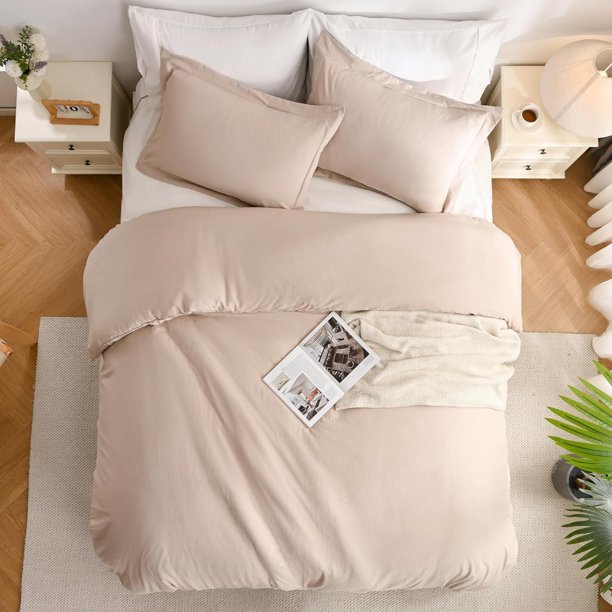 Funda Tamaño Queen, Funda Nórdica 3 Piezas Beige para Toda Temporada, Suave, Transpirable &.
