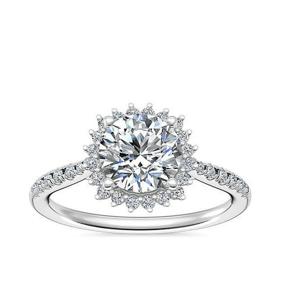 0.95 T.C.W Clarity-VS1 Round Natural Diamond Elegant Halo Bridal Ring for her Solid 14K White Gold Size 7