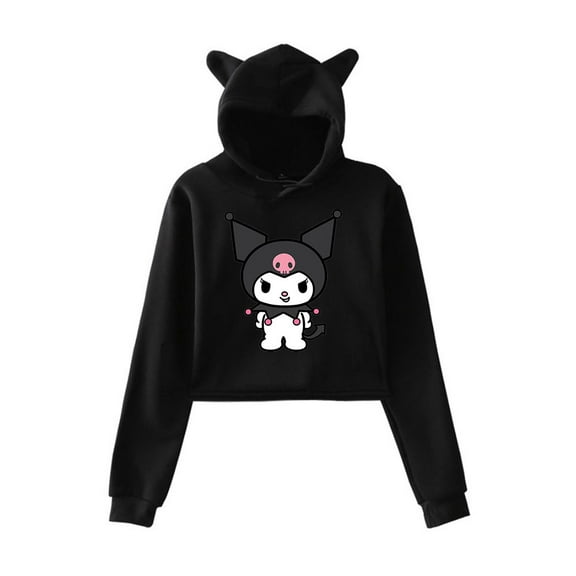 Kuromi Anime Onegai My Melody Merch Hoodies Sweatshirts for Girls Cat Ear Crop Top Hoodie Youth