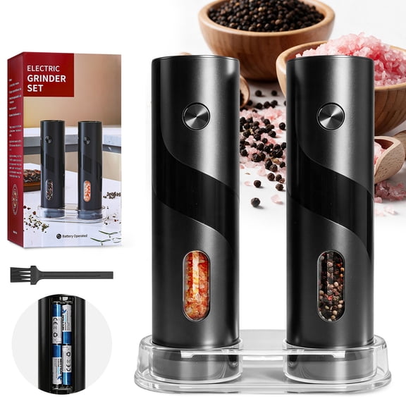 YDLW 120ml Electric Salt and Pepper Grinder Set, Automatic Battery Pepper Mill Shakers Adjustable Coarseness Easy Filling with Led, 2 Pack, Black