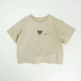thumbnail image 2 of Ticikt Kids' Soft Cotton Short Sleeve T-Shirt, Heart Print Breathable Casual Top for Little Girls,Beige,5-6 Years, 2 of 5