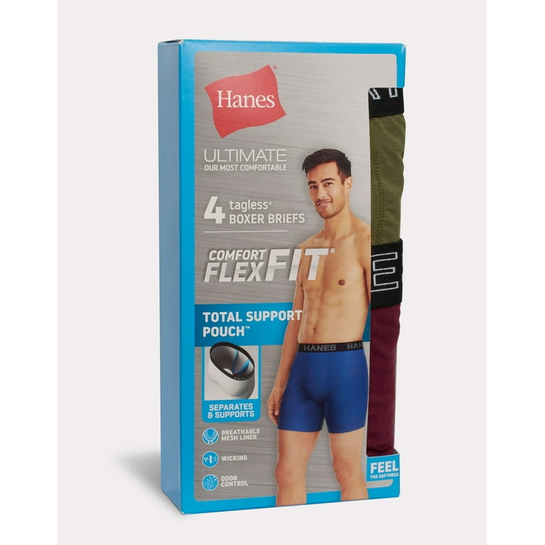 Hanes Ultimate Comfort Flex Fit Total Support Pouch Men's Boxer Brief  Underwear, Red/Green/Black/Grey, 4-Pack Assorted 2XL 