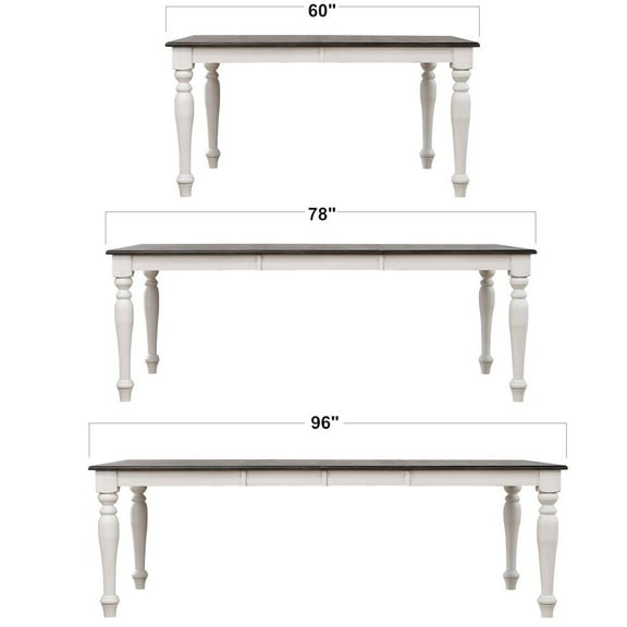 French Chic 7PC Extendable 60-96" Dining Table Set w 6 Chairs White/Brown Wood