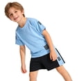 thumbnail image 4 of Linfrsh Toddler Boys Summer Outfits Boys Gym Activewear Set 2 Piece Crew Neck Tee Moisture Wicking Basketball Shorts(Sky Blue,5-6 Years), 4 of 5