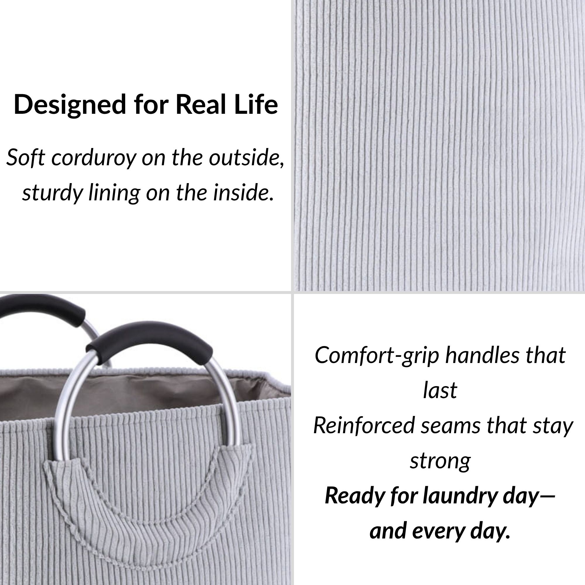 Corduroy Laundry Basket 55L Soft Gray