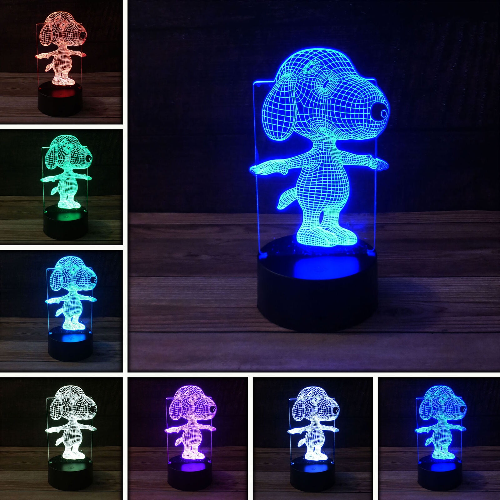 Snoopy 3D LED Night Light Illusion Table Desk Lamp Kids Christmas Gift 7 Color 
