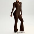 thumbnail image 2 of LIUJUNSHOP Women 2 Piece Outfits Tracksuit Set Long Sleeve Full Zipper Crop Jacket and Flare Pants Workout Set With Pockets Brown L, 2 of 6