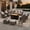 Gray, Gray Wicker, variant on ODELIO 7‑Piece All‑Weather Wicker Patio Furniture Set, Outdoor Conversation Set with 360° Swivel Rocking Chairs, 55000 BTU Propane Fire Pit Table & Ottomans, Navy blue Cushions