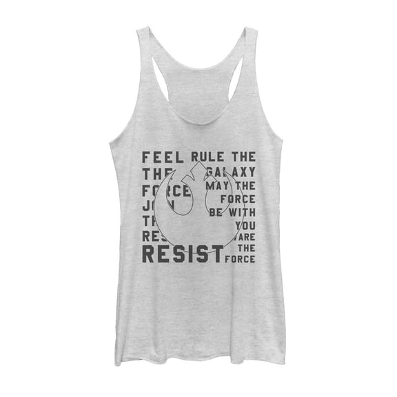 Women's Star Wars The Last Jedi Resist Mantra  Racerback Tank Top White Heather X Small