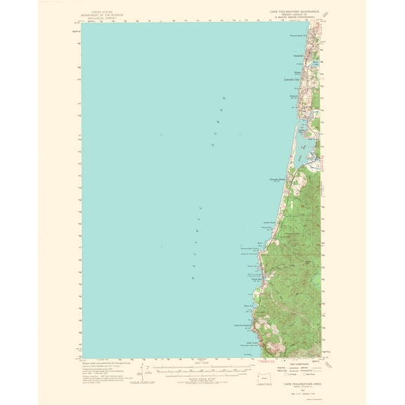 Topographical Map - Cape Foulweather Oregon Quad - USGS 1967 - Vintage Wall Art