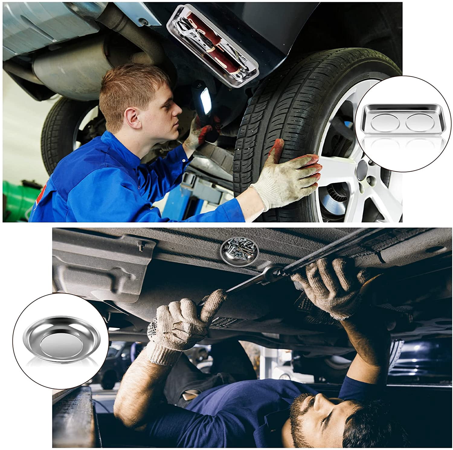 Magnetic Tray Parts Bowl Stainless Steel Pin Screw Bolt Holder Pickup Tool Mechanic Garage Organizer 5 Pieces