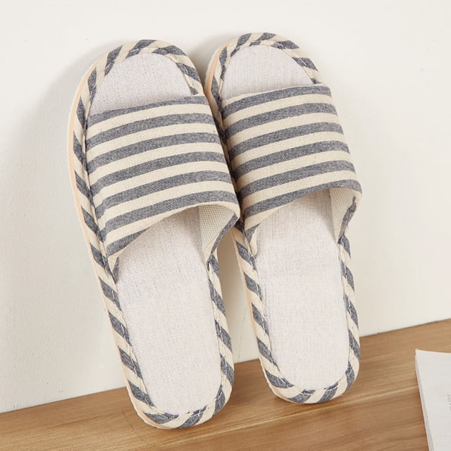 Fankiway Mode Couple Décontracté Lin Tête Ronde Rayée Tongs Confortables Chaussures de Maison Chaussons pour Femmes Liquidation Sandales d'Été pour Femmes