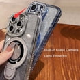 thumbnail image 4 of Magnetic Ring Stand Glitter Case for iPhone 16 Pro Max, (Compatible with Magsafe) Women Girly Luxury Bling Diamond Rhinestones Cover with Camera Lens Protector for iPhone 16 Pro Max (Silver), 4 of 12