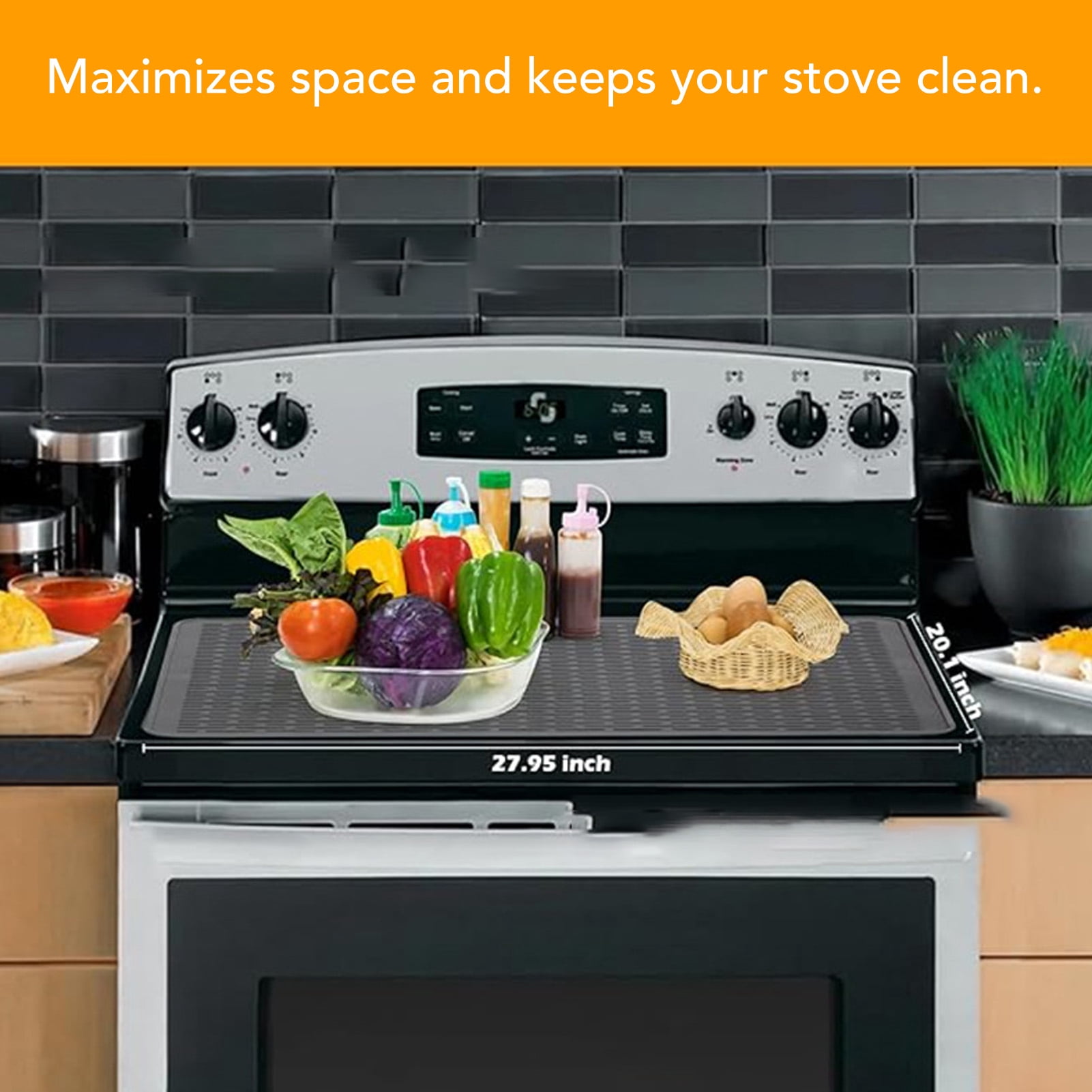 Rupoun Silicone Stove Mat Extra Large Heat Resistant Prevent Scratching Non Slip Silicone Stove Top Protector for Kitchen Black 25.5 x 17.7 inches / 64.8 x 45 cm