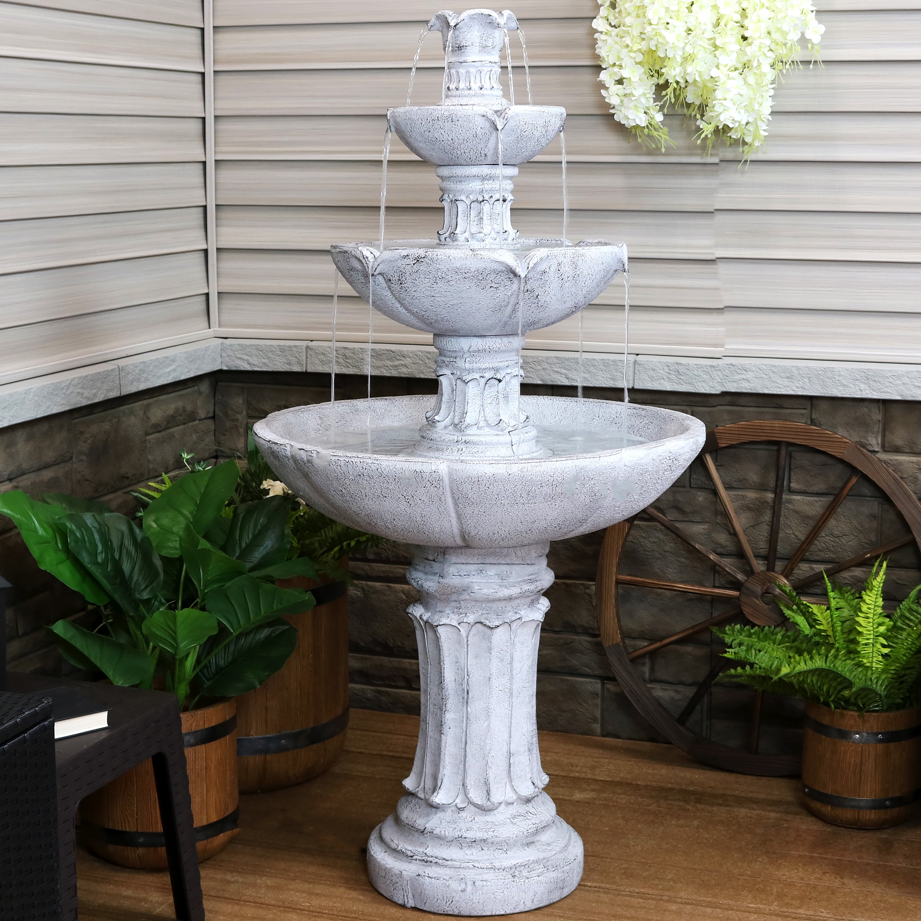 Sunnydaze 3Tier Outdoor Water Fountain Grecian Column Design Glass
