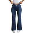 thumbnail image 6 of Women's Stretchy Mid Rise Flare Jeans Fashion Straight Leg Slim Denim Bell Bottom Long Pants, 6 of 7