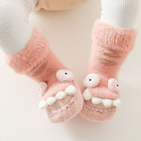 

UMfun Toddler Boys Girls Solid Color Cartoon Dog Socks Keep Warm Plush Kids Soft Non-slip Indoor Toddler Shoes Socks Pink 12-18 Months