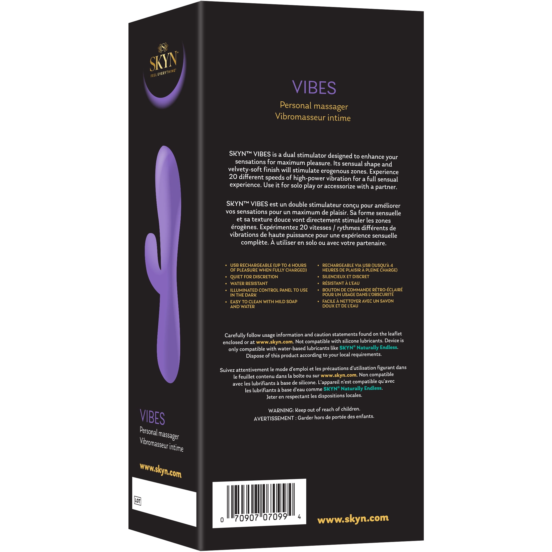 SKYN Vibes Personal Massage Wand Vibrator, 20 Speeds, Purple, 1 Count