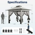 thumbnail image 6 of SPECSTAR Pop Up Gazebo 10x10ft Outdoor Canopy Tent with Mosquito Netting & 2 Tiers Roof for Patio Garden Backyard, Beige, 6 of 9