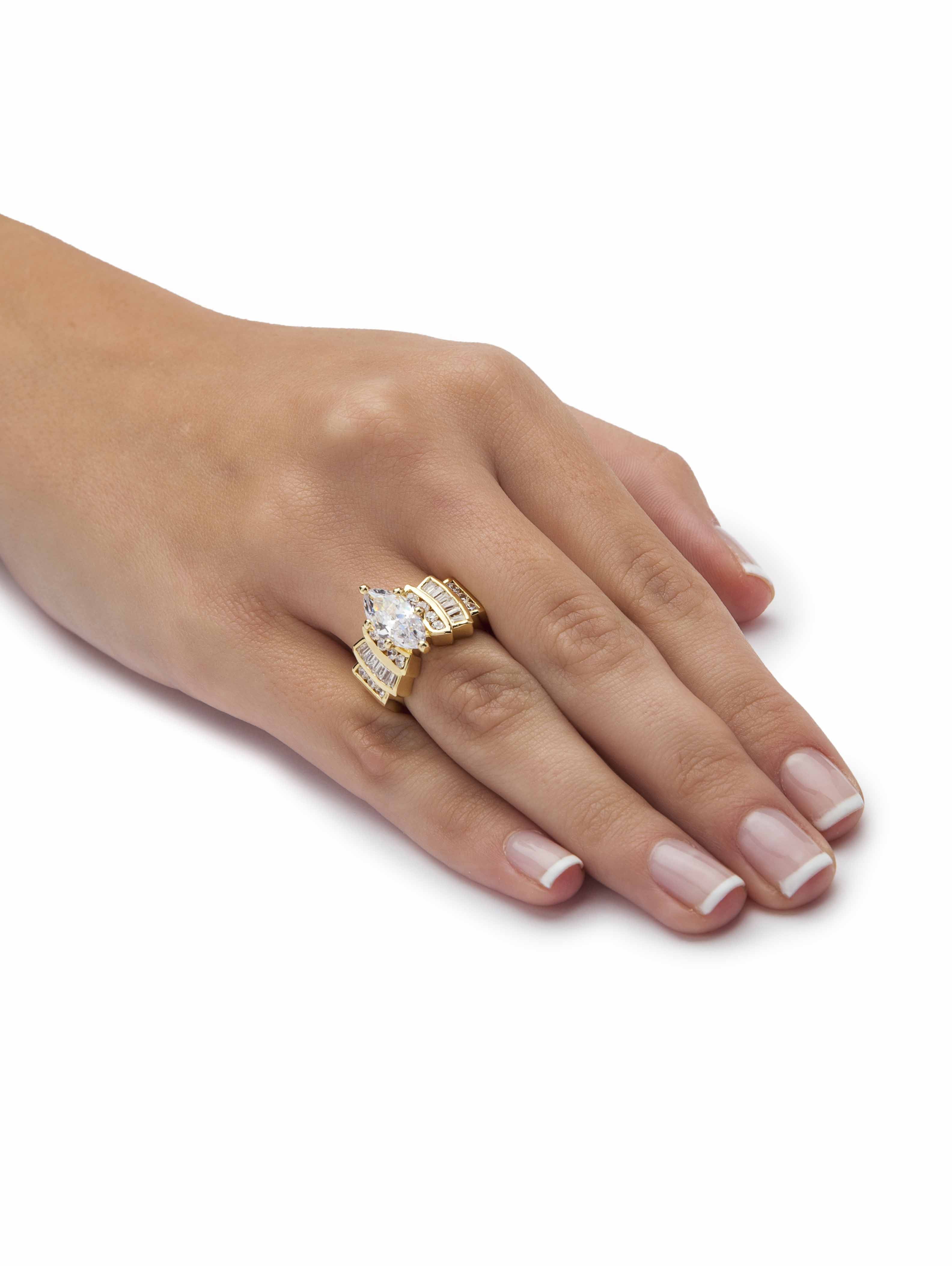 PalmBeach Jewelry Marquise-Cut Cubic Zirconia Engagement Ring 3.63 TCW Gold-Plated or Silvertone