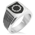 thumbnail image 1 of Stainless Steel Crown of Thorns Adversity Coat of Arms Shield Needle Stripe Pattern Biker Style Polished Ring, 1 of 1