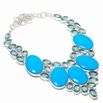 Natural Arizona Turquoise, Topaz 925 Sterling Silver Jewelry Necklace 18"