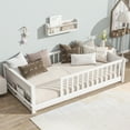 thumbnail image 4 of Harper & Bright Designs Twin Size Floor Bed with Guardrail, Wood Platform Bed with Built-in Book Rack for Bedroom, White, 4 of 10