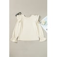 thumbnail image 5 of Women's Elegant Beige Ruffled Flounce Sleeve Corduroy Blouse, 5 of 12