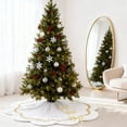thumbnail image 5 of Inadays Christmas Tree Skirt Luxury Velvet Plush Rustic Xmas Indoor Holiday Decorations Home Fur Scallop Tree Skirt Sparking Gold Lace Trim 48'' White, 5 of 8