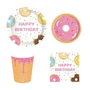 CC HOME Donut Party Supplies Pack - Serves 16 - Includes Plates, Cups and Napkins. Supply Tableware Set Kit for Baby Shower,Birthday Party, Wedding Party Decorations