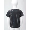 thumbnail image 3 of MSemis Kids Girls Boys Shiny Metallic Jazz Hip Hop Modern Ballet Dance Tops Short Sleeve T-Shirt Black 140, 3 of 7