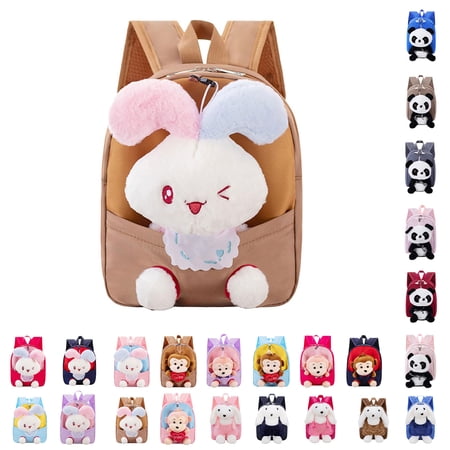 Cute Backpack Cartoon Bunny Backpack with Detachable Soft Plush Toy for Daycare Travel & Back-to-School Gifts Birthday Gifts(A-Coffee)