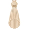 thumbnail image 1 of Vestido Dressystar con lentejuelas, halter, cóctel, baile de graduación, Hi-Lo, champán, 1 of 9