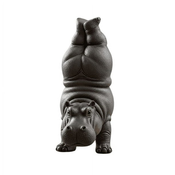 Figura de resina de hipopótamo torpe haciendo yoga | Estatua de animal divertida para decorar tu escritorio | Regalo fantástico para amantes del yoga y entusiastas de los hipopótamos