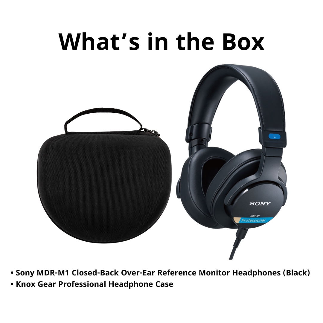 Sony MDR-M1 Professional Reference Closed Dynamic High-Fidelity Monitor Headphones (Black) Bundle with Knox Gear Professional Headphone Case for Inward-Folding Studio Monitor Headphones (2 Items)