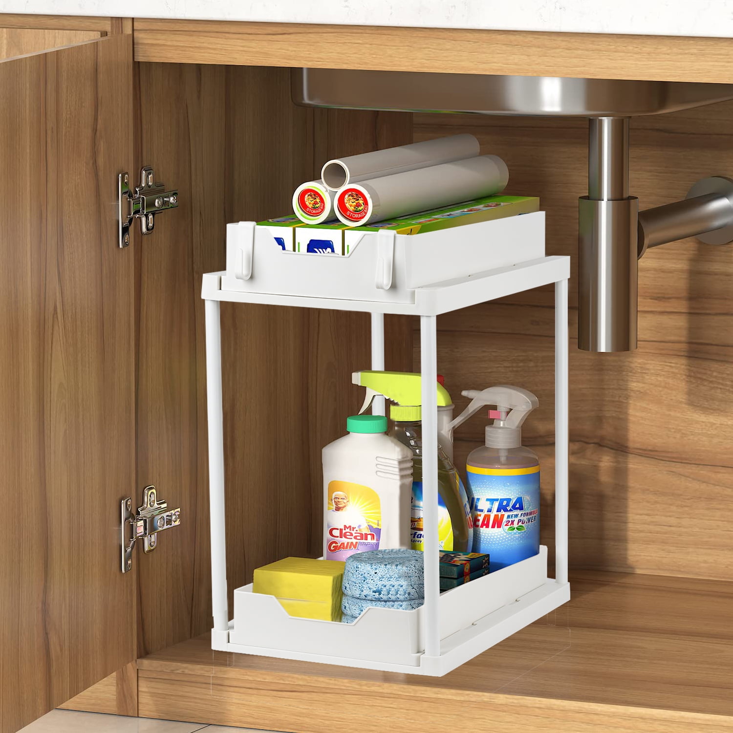 2 Kitchen Cabinet Basket Organizers, Slide Out Plastic Storage Drawers,  Under Sink, Cabinet Organizer, Sliding Drawer For Kitchen, Bathroom  Undersink(