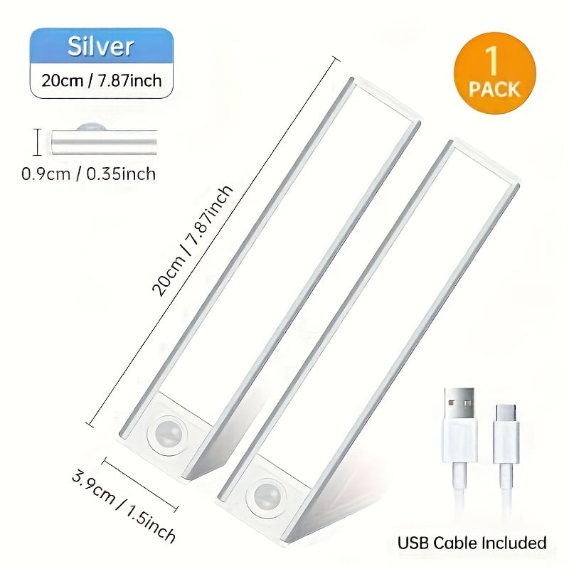 3-Color Dimmable Wireless Motion Sensor LED Under Cabinet Lights, USB Rechargeable Magnetic Strip Lighting for Kitchen Wardrobe Closet Stairs
