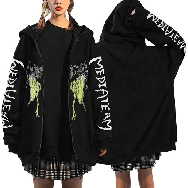 WZXFASHION Chandail à Capuchon à Manches Longues pour Femmes, Chandail Gothique à Fermeture Éclair avec Poches, Liquidation, Chandail à Capuchon à Fermeture Éclair