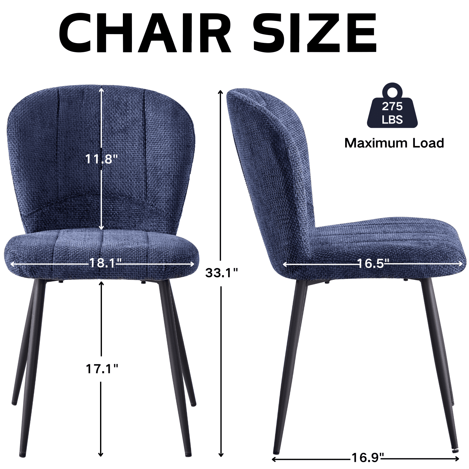 Dining Chairs Set of 4, Upholstered Chenille Fabric Kitchen Chairs With Metal Legs, Wingback Elegant Tufted Accent Vanity Chair For Dinner, Bedroom, Living Room, Apartment, Blue