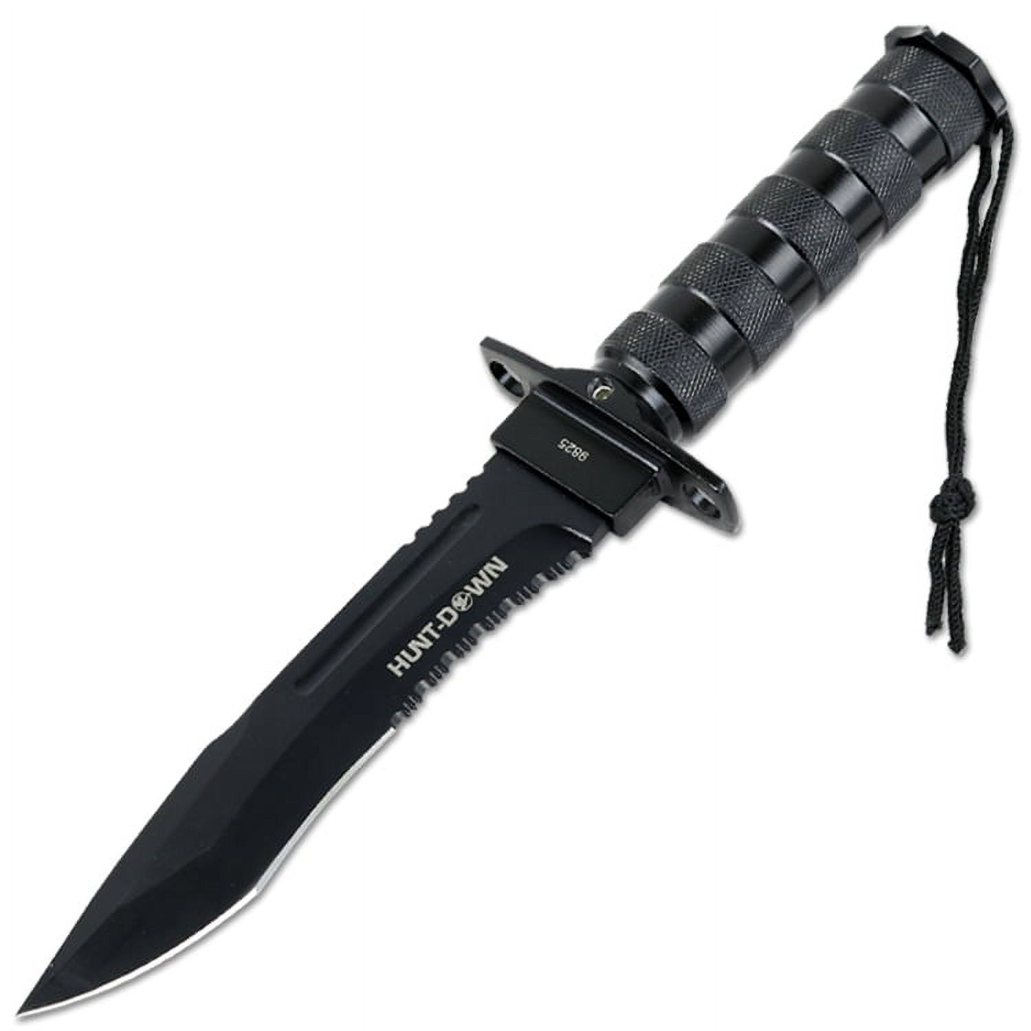 Hunt-Down 12' All Black Fixed Blade Survival Knife - Survival Kit & Compass