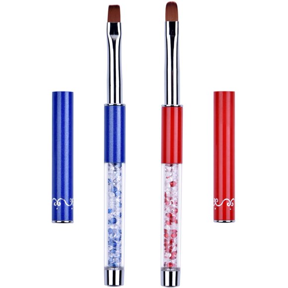 Ycyan-Juego de pinceles para uñas de Gel UV, 2 uds., ovalados y planos, mango de diamantes de imitación, pinceles profesionales para diseño de manicura, multicolor, tamaño 8