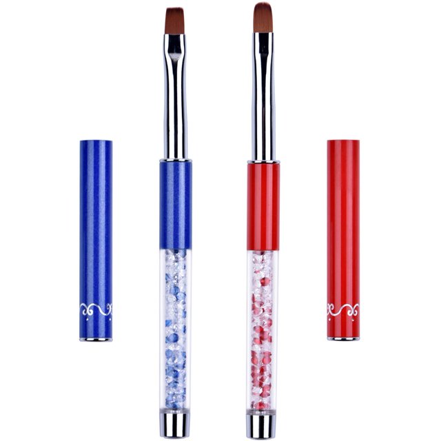Ycyan-Juego de pinceles para uñas de Gel UV, 2 uds., ovalados y planos, mango de diamantes de imitación, pinceles profesionales para diseño de manicura, multicolor, tamaño 8
