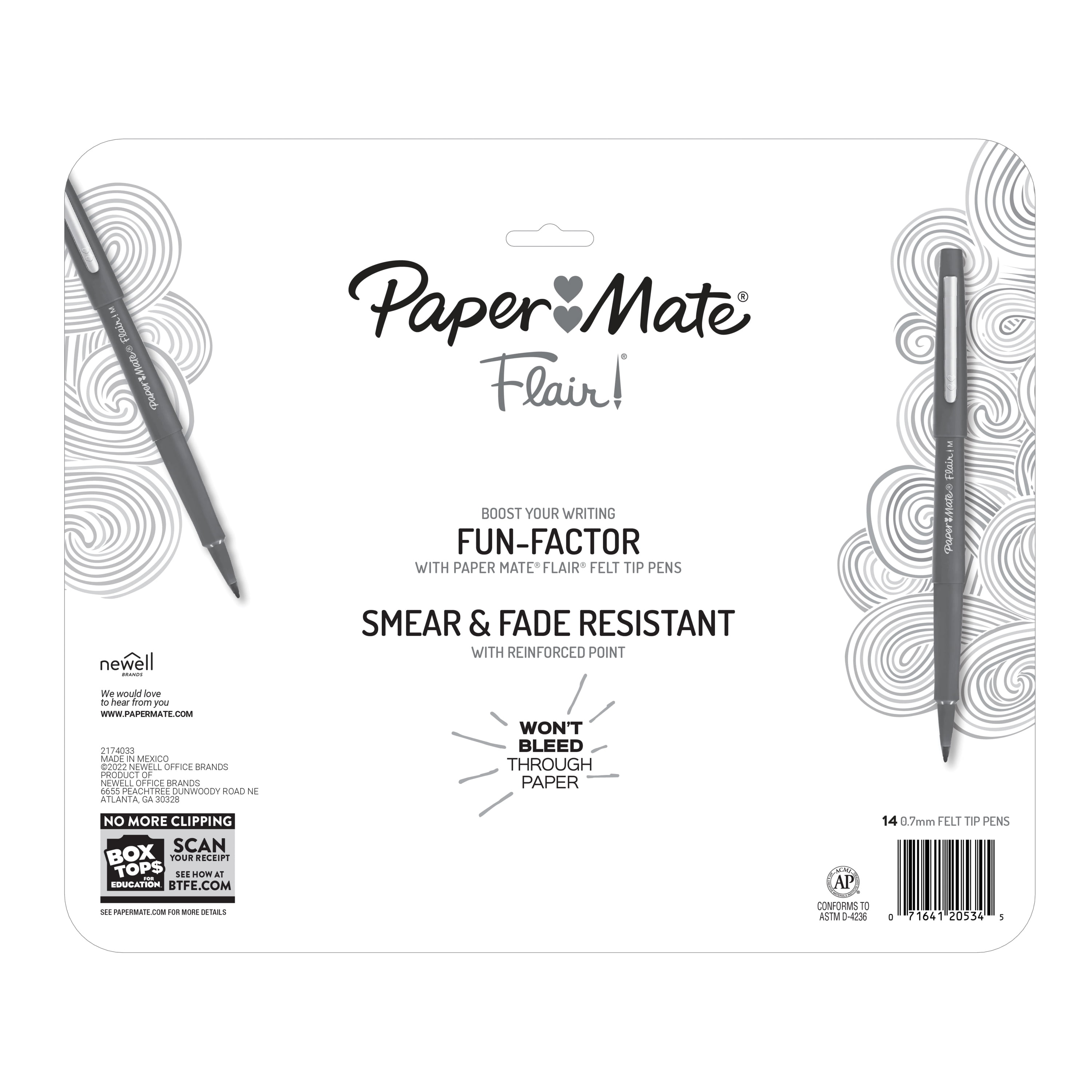 Paper Mate® Point Guard Flair Felt Tip Porous Point Pen, Stick, Medium 0.7  mm, Assorted Ink and Barrel Colors, 12/Pack