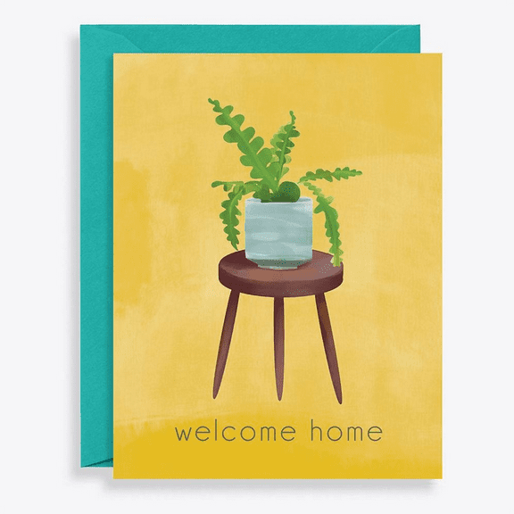 Welcome Home Card with Plant Illustration – Charming Greeting for New Home, Housewarming, or Anytime – Envelope Included, Blank Inside for Personal Messages