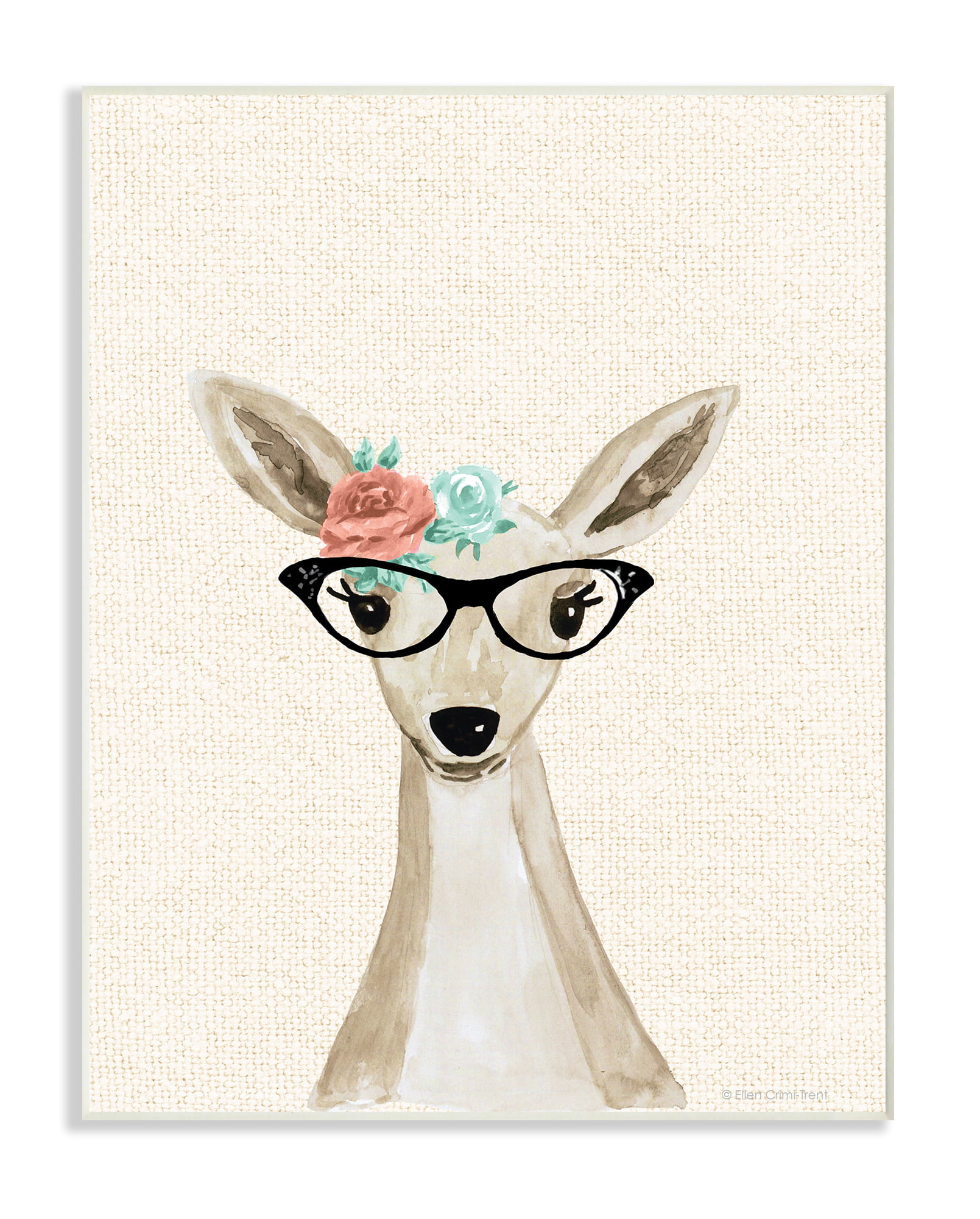 10 x 0.5 x 15 Proudly Made in USA The Kids Room by Stupell Woodland Deer with Cat Eye Glasses Wall Plaque Art 