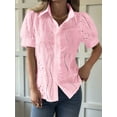 thumbnail image 3 of Women'S Short Sleeve Button Down Collared Blouses Embroidery Eyelet Top Pink M, 3 of 6