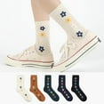 thumbnail image 2 of Women Crew Socks | 4-6 Pairs Flower Graphic Rainbow Striped Design Polka Dot Heart Leopard Pattern Cotton Socks | US 6-8, 2 of 6