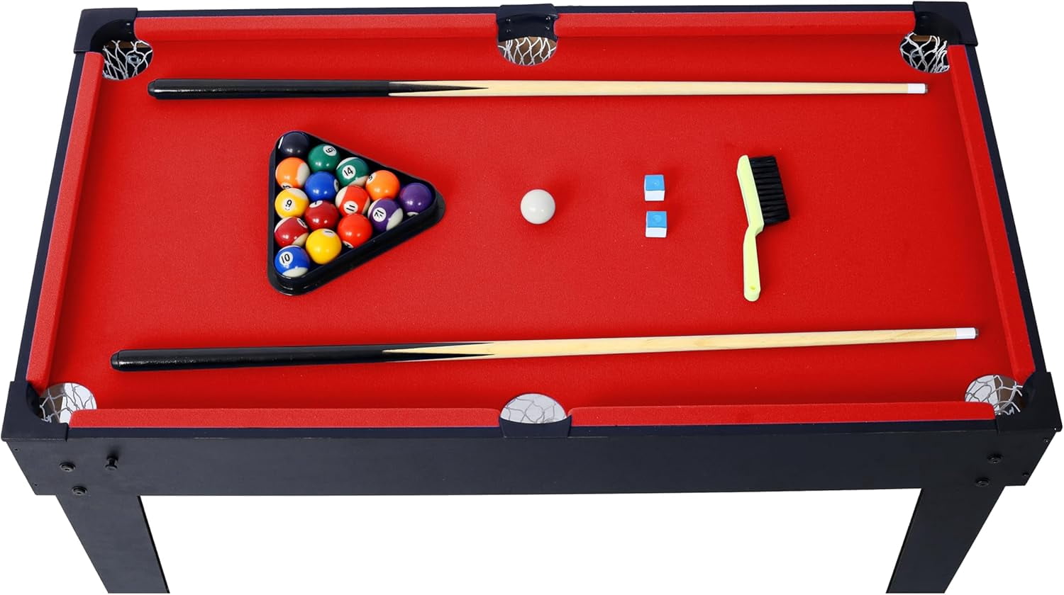 43“ Upgrade 5-in-1 Multi-Game Table - Billiards, Push Hockey, Foosball, Ping Pong, and Basketball black/red