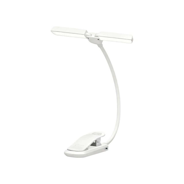 LED Desk Lamp With Double Adjustable Head Clip On Design Rechargeable Battery Eye Caring Flicker Free For Home Office Study